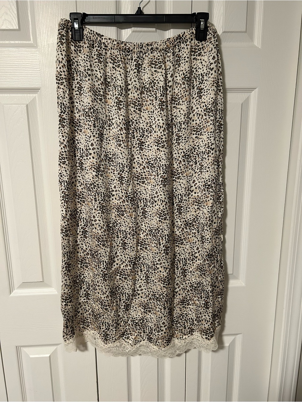 aerie satin slip midi maxi slit lace trim skirt cheetah leopard print cream xl - Picture 6 of 7